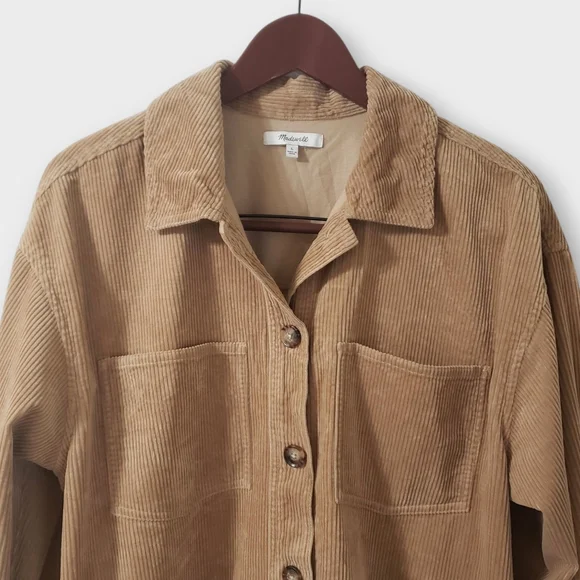 Madewell Corduroy Kentwood Oversized Shirt Tail Jacket Shacket Large Tan Pockets - Picture 2 of 14